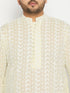 Vastramay Men's Plus Size Chikankari Embroidered Kurta And White Dhoti Set